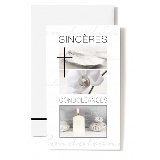 Carte Double Condol&eacute;ances Plume, orchid&eacute;e, bougie