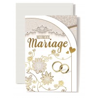 Carte Double Mariage Fleurs dessin&eacute;es, alliances