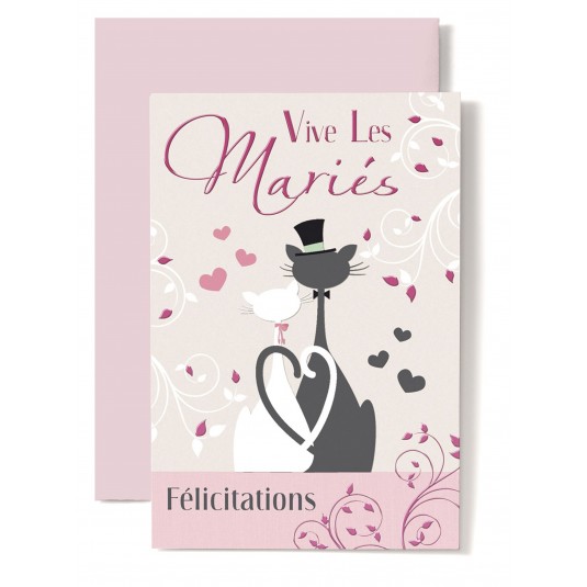 Carte Double Mariage Couple de chats
