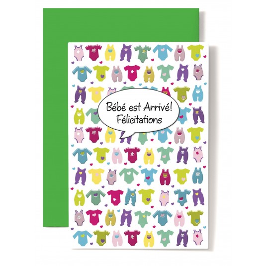 Carte Double Naissance Bodies et grenouill&egrave;res multicolore