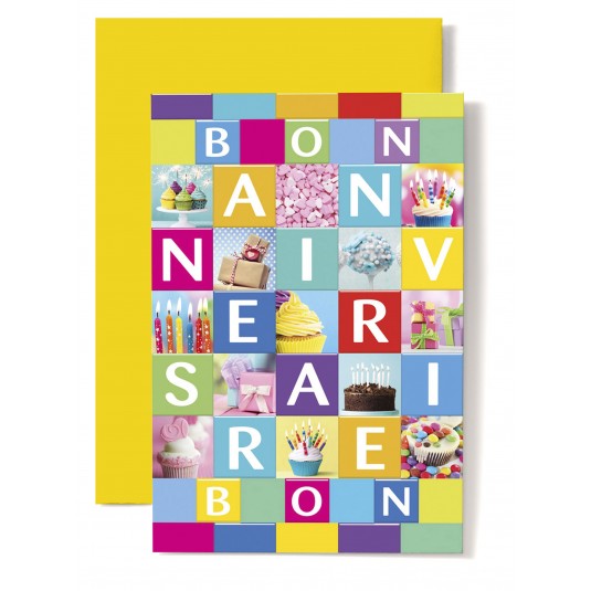 Carte Double Anniversaire Mosa&iuml;que th&egrave;me anniversaire