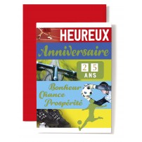 Carte Double Anniversaire V&eacute;lo, footballeur