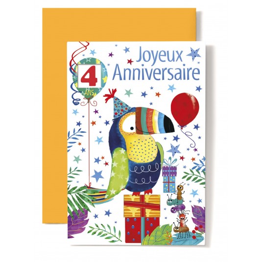 Carte Double Anniversaire Toucan sur cadeau