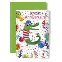 Carte Double Anniversaire Crocodile qui danse