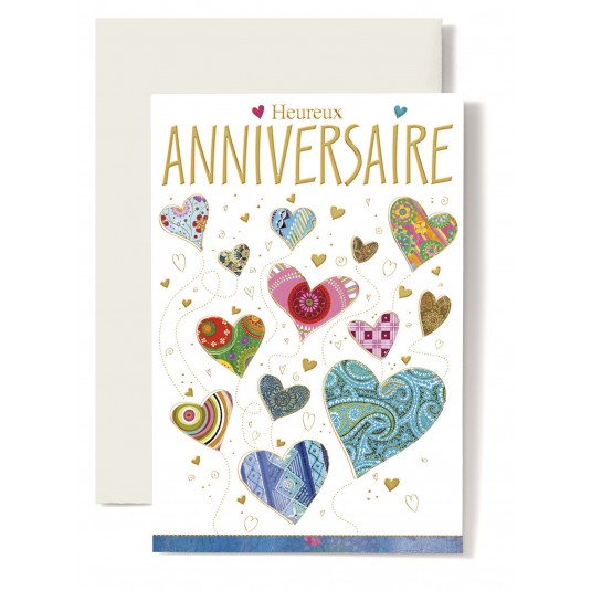 Carte Double Anniversaire Coeurs multicolore