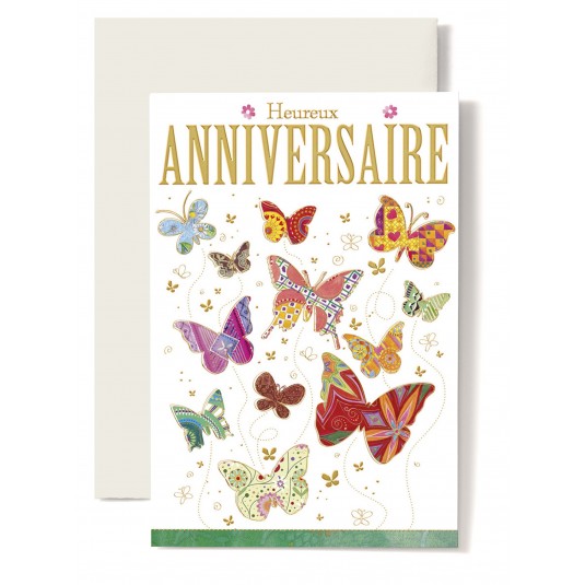 Carte Double Anniversaire Papillons multicolore