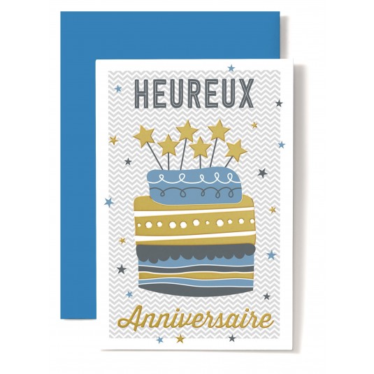 Carte Double Anniversaire Gateau, &eacute;toiles