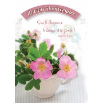 CARTE VB : Pot de fleur roses sur une table