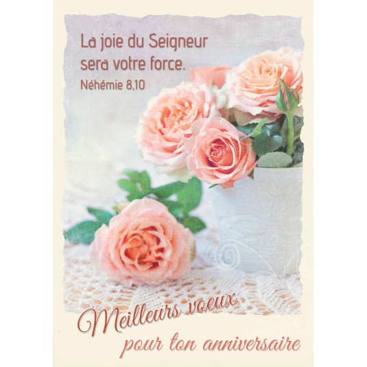 Carte Avec Verset Bouquet de roses sur une table