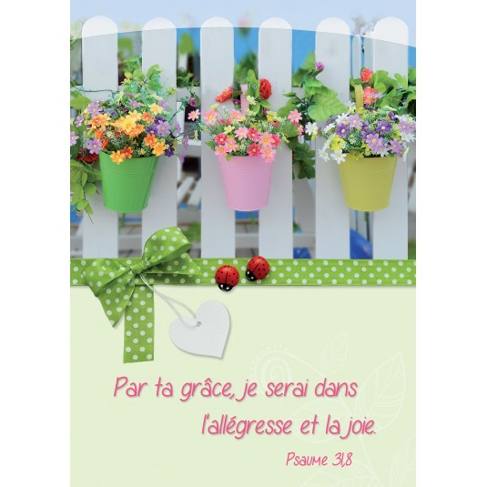 Carte Avec Verset Pots de fleurs sur une barrière
