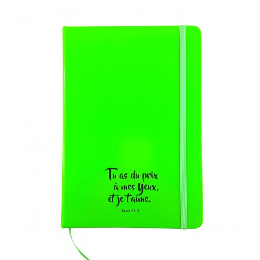 CARTE DOUBLE de notes vert fluo avec &eacute;lastique