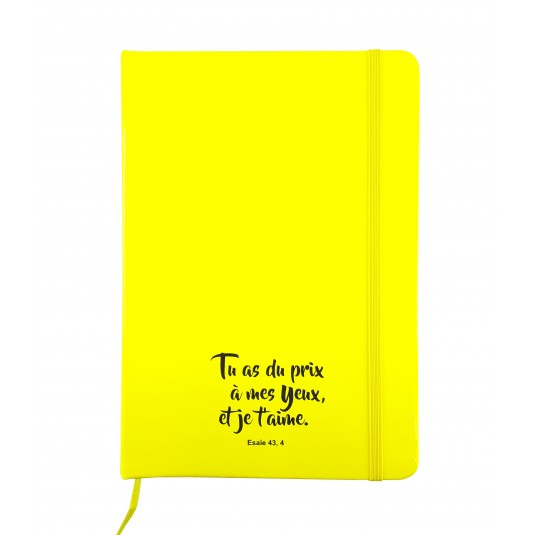 CARTE DOUBLE de notes jaune fluo avec &eacute;lastique
