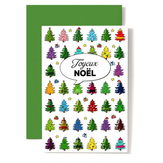 CARTE DOUBLE Joyeux No&euml;l Sapins de No&euml;l miniatures