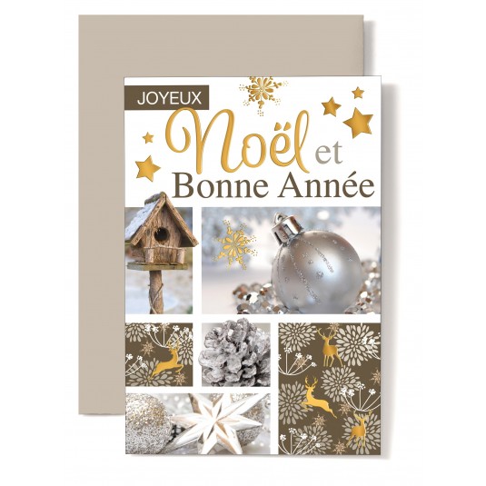 Carte Double Joyeux Noël Et Bonne Année Décorations de Noël et nichoir
