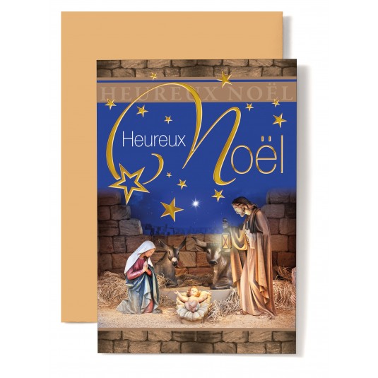 CARTE DOUBLE Heureux No&euml;l Cr&egrave;che classique