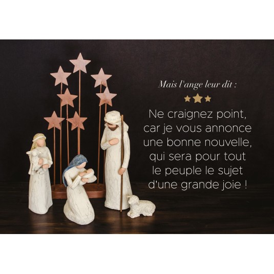 Carte Fin d'année Marie, Jésus et des bergers devant étoiles