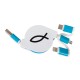 Cable chargeur smartphone/tablette rétractable Ichtus bleu