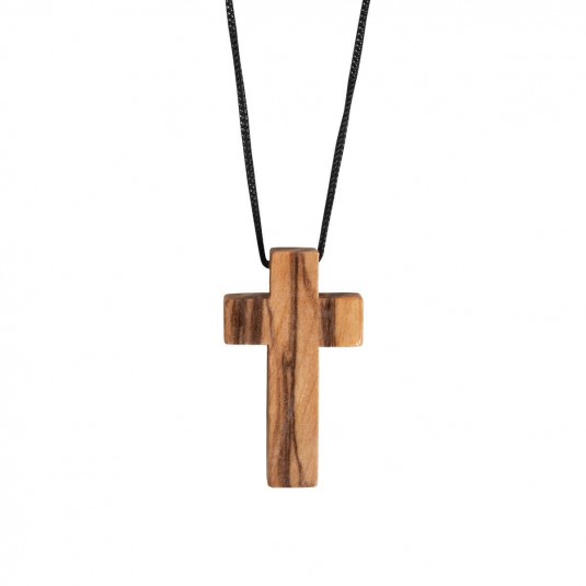 Collier avec petite croix en bois d'olivier