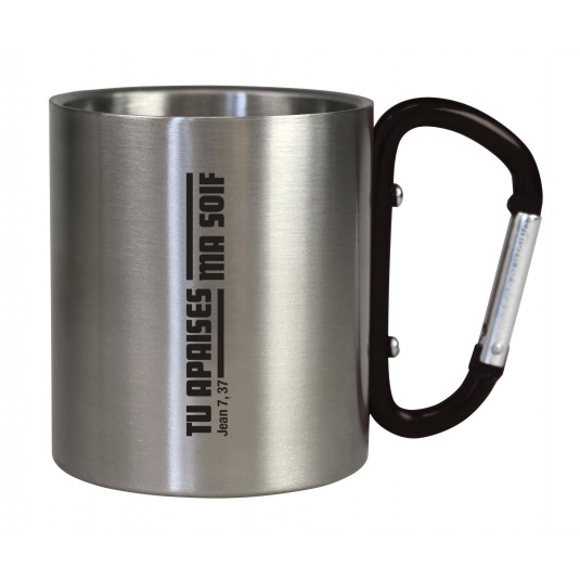 Tasse de camping avec mousqueton noir