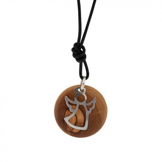 Collier avec pendentif en bois d'olivier et argent Ange