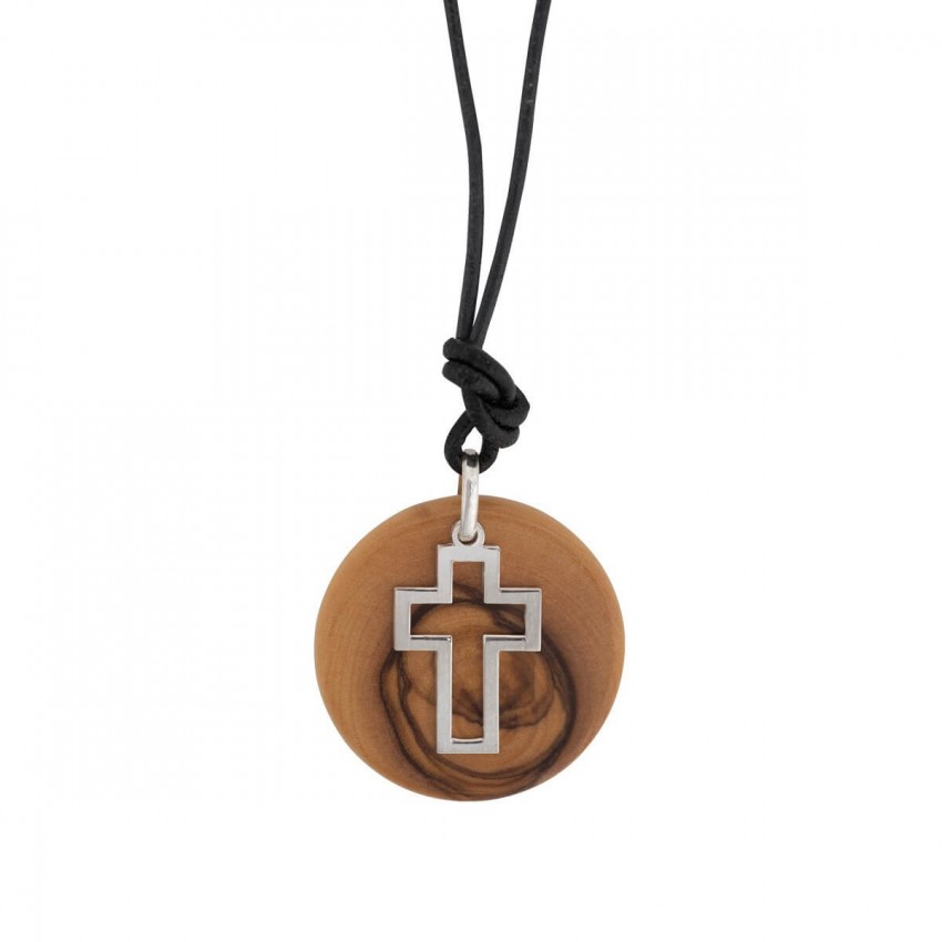 Collier Ras Du Cou Avec Pendentif Croix De Tau En Bois D'olivier - Marron, Style Fantaisie Chic - Neuf Sans Emballage