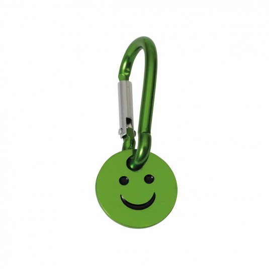 Porte-clé mousqueton avec jeton smiley vert
