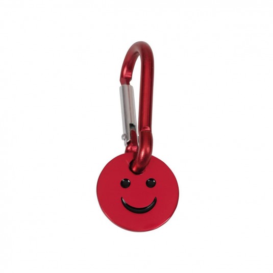 Porte-clé mousqueton avec jeton smiley rouge