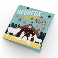 Carte double Heureux No&euml;l Cr&egrave;che en ombres chinoises et &eacute;toiles