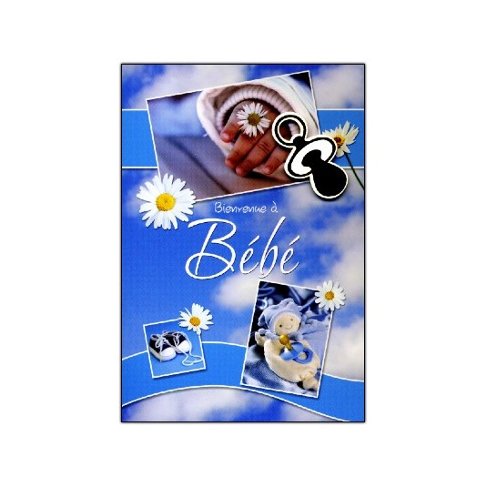 Carte Double Naissance Main de b&eacute;b&eacute;, sucette, fond bleu