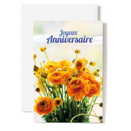 Carte Double Anniversaire Bouquet de renoncles jaunes