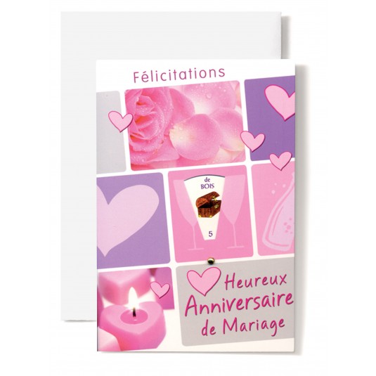 Carte Double Anniversaire De Mariage Rose et coeurs roses