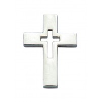 Pins Croix évidée argentée 1.5x2 cm