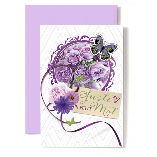Carte Double Div Fleurs violettes dans cadre(Juste un petit mot)