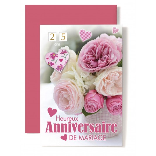 Carte Double Anniversaire De Mariage Bouquet de fleurs roses