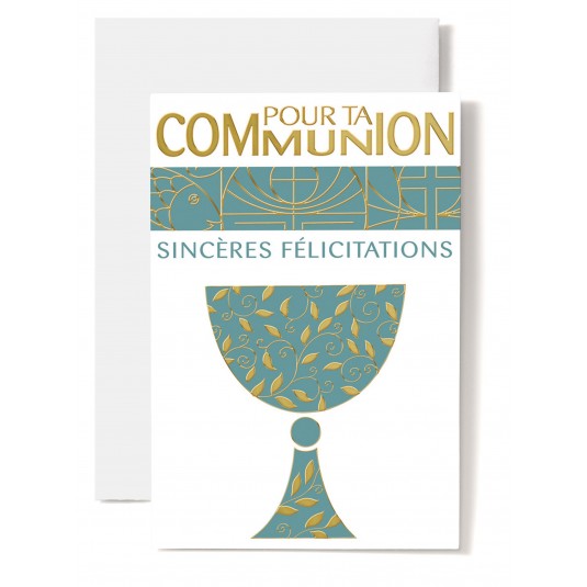 Carte Double Communion Coupe avec d&eacute;corations dor&eacute;es