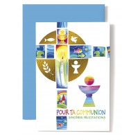 Carte Double Communion Croix et coupe multicolores
