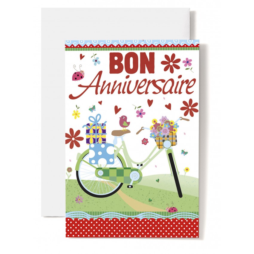 Carte Double Anniversaire Velo Cadeaux Et Oiseau