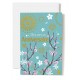 Carte Double Anniversaire Branches d'arbre fleuries dessinées sur fond vert