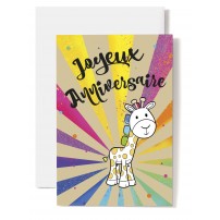 Carte Double Anniversaire Giraffe dessinée, explosion multicolore