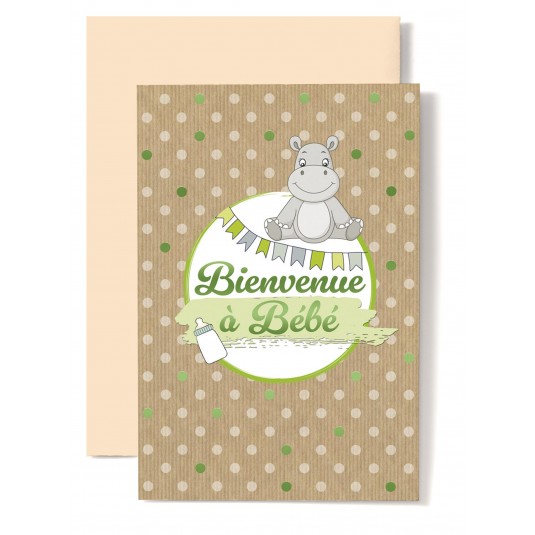 Carte Double Naissance El&eacute;phant et t&eacute;tine