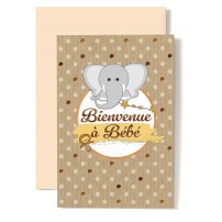Carte Double Naissance El&eacute;phant et t&eacute;tine