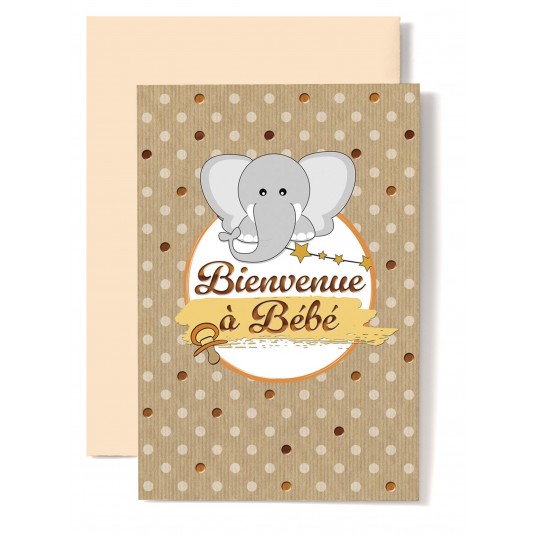 Carte Double Naissance El&eacute;phant et t&eacute;tine