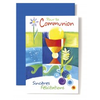 Carte Double Communion Dessin de coupe et d'&eacute;pi de bl&eacute;