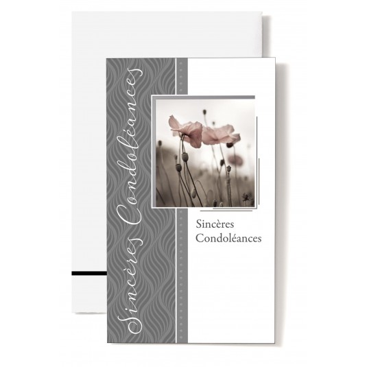 Carte Double Condol&eacute;ances Fleurs rose p&acirc;le, ondulations