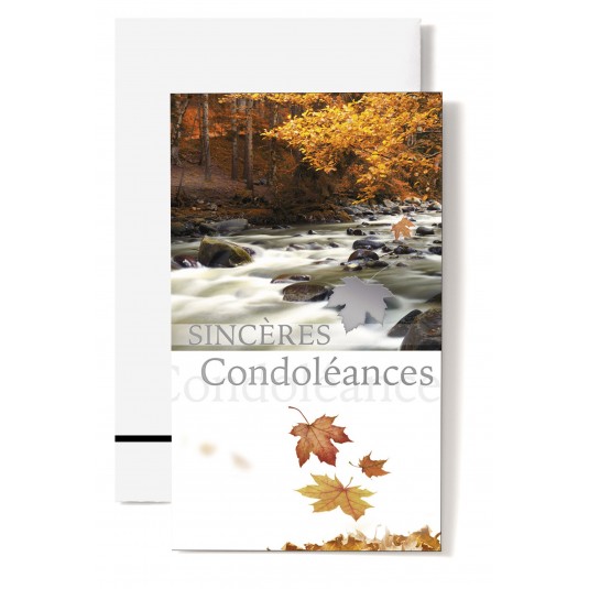 Carte Double Condol&eacute;ances Rivi&egrave;re sous les arbres en automne