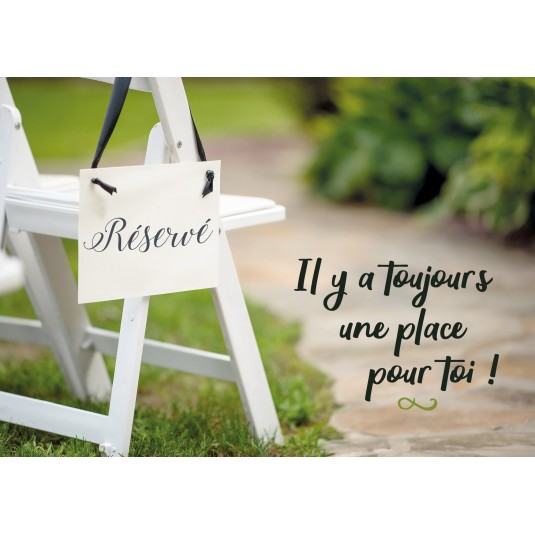 Carte Avec Message Chaise dans un jardin avec paneau "Réservé"