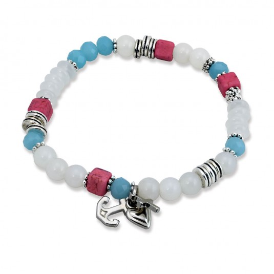 Bracelet perles "Foi, Amour, Espoir" blanc et bleu