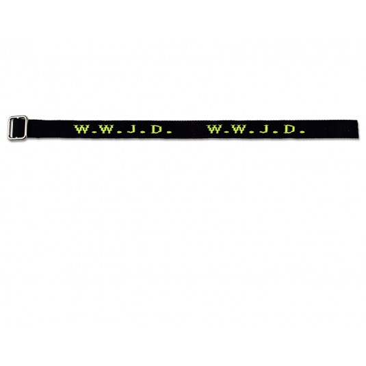 Bracelet tissé noir-jaune fluo "W.W.J.D."