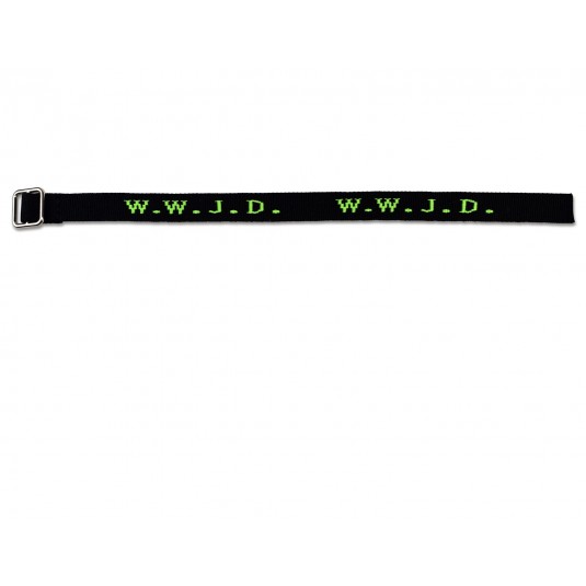 Bracelet tissé noir-vert fluo "W.W.J.D."