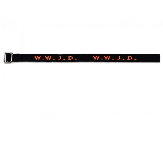 Bracelet tissé noir-orange fluo "W.W.J.D."